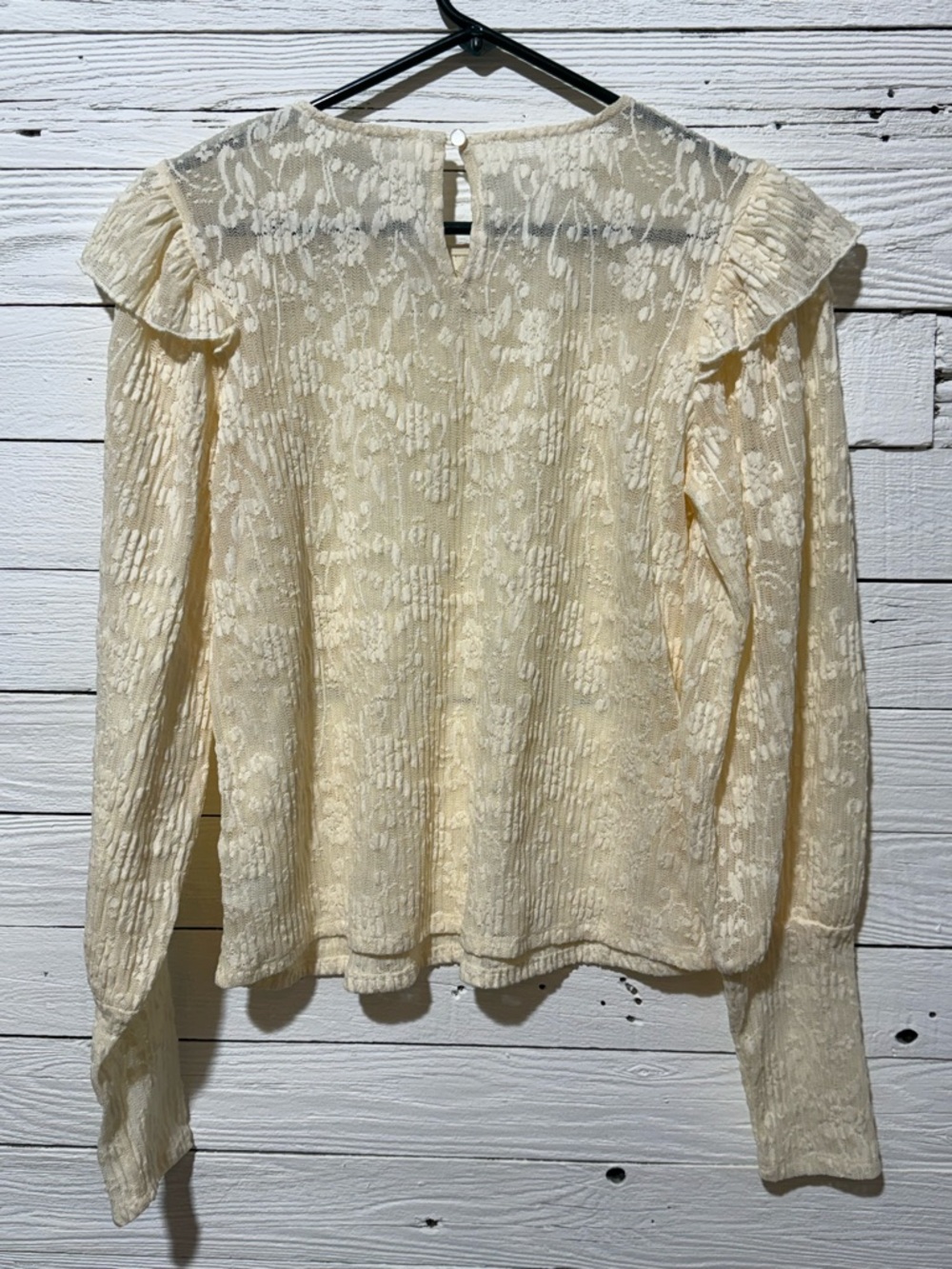 Ivory Lace Ruffle-Shoulder Blouse - Picture 3 of 3